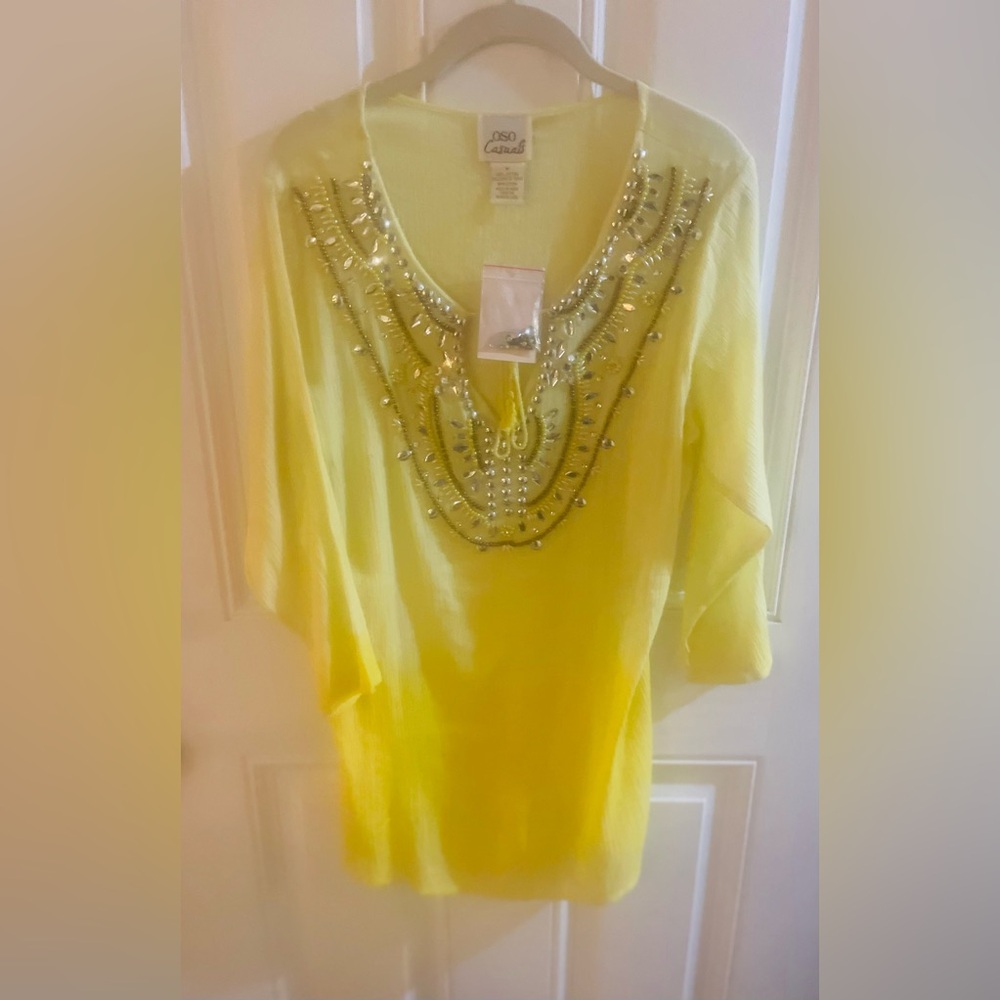 Oso Casuals Yellow Embellished with rinestones beads Tunic Top
